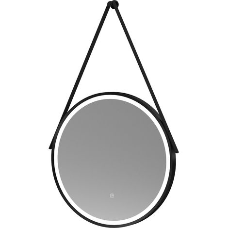Round LED Illuminated Touch Sensor Framed Mirror with Demister & Strap, 600mm - Black (1/2)