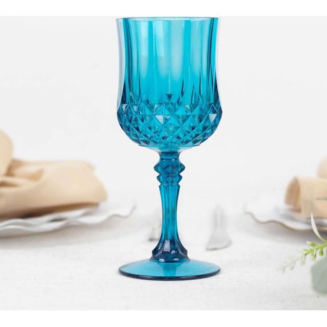 Verre à Vin - 8 oz - Plastique Renforcé Alimentaire - Design Taille Cristal Bleu Océan - Réutilisable - Lot de 6 (1/5)