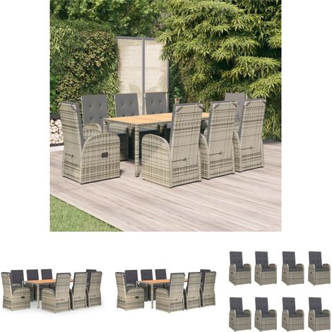 Gartenmöbel - vidaXL 9-tlg. Garten-Essgruppe mit Kissen Grau Poly Rattan - Liegeplatz (1/5)