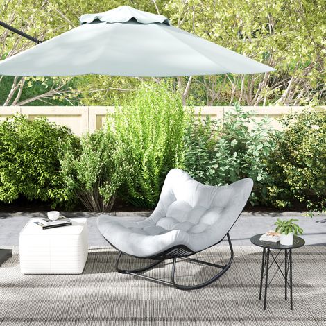 Eiförmiger Schaukelstuhl für den Garten – mit gepolstertem Kissen – 98 x 111 x 74 cm – Grau