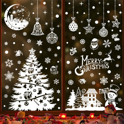 202 Pcs Noël Autocollants Fenetre Flocons Décoration de Noël Fenetre, Stickers Noël Fenetre, Decoration Réutilisable Flocon de Neige Sticker Vitre (1/5)