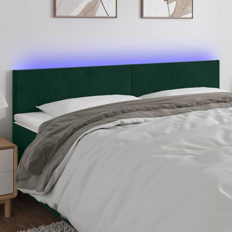 Tête de lit à LED Armoire de tête de lit Vert foncé 200x5x78/88 cm Velours 67173 (1/5)
