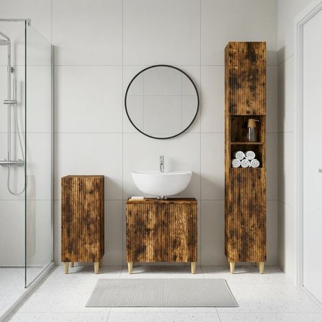 vidaXL 3 Piece Bathroom Cabinet Set ARNHEM Smoked Oak Engineered Wood (1/5)