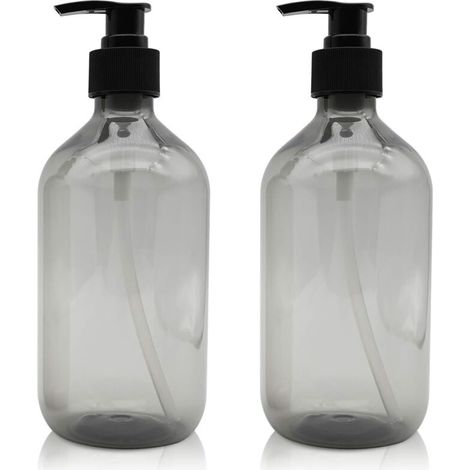 2 Pièces Distributeur de Savon 500 ML, Flacons Vides à Pompe à Pression Vide en Plastique, Rechargeable pour huiles essentielles, lotions, shampooing, après-shampoing (Gris) (1/3)