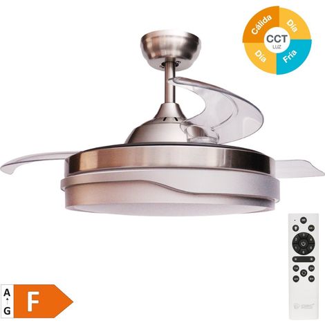 Deckenventilator "Lentini" mit dimmbarem LED-Licht und Fernbedienung (36W 3CCT 3547lm mit einziehbaren Flügeln) Nickelfarbe (1/5)