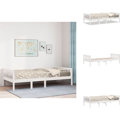 Lit pour enfants sans matelas blanc 90x200cm bois de pin massif - Lit Pour Enfant - Lits Pour Enfants - Lit Simple - Lit Mi-hauteur Pour Enfants (1/5)