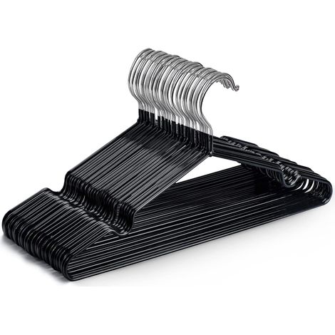 Cintres en Métal Revêtus de Caoutchouc - Lot de 20, Gain de Place, Organisation, Rangement, Cintres Robustes pour Armoire, Penderie, Dressing, Porte-Manteaux et Barre-Tringle (Noir) (1/5)