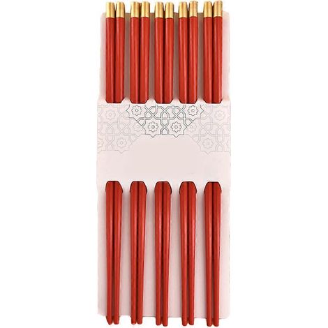 Lot de 5 paires de baguettes antidérapantes en alliage, pour la maison, l'hôtel et le restaurant. Idéales pour les sushis et autres aliments sains et portables. Couleur orange. (1/4)