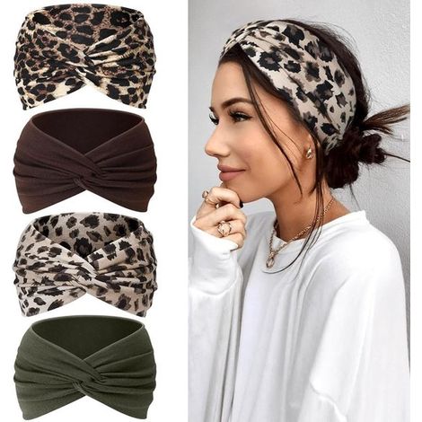 Paquete de 4 diademas elásticas bohemias extra anchas de 18 cm para mujer, ideales para yoga y deportes (multicolor). (1/4)