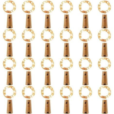24pcs lumières de bouteille de batterie de LED, guirlandes lumineuses de fil de cuivre lumières de bouteille de vin alimentées par batterie avec le liège blanc chaud - RW (1/5)