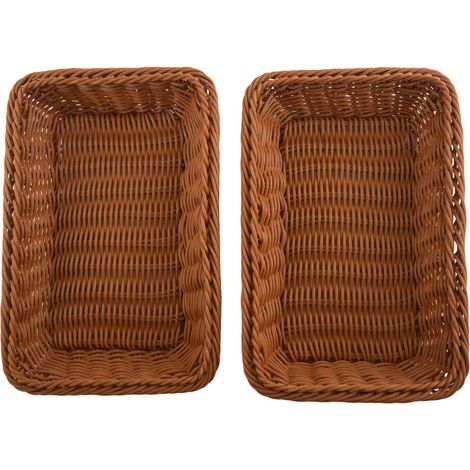 2 PièCes SéRies Panier Rectangulaire pour Table ou PréSentoir pour Pain, Fruits et LéGumes Paniers en Osier pour MarchéS, Boulangerie (1/3)