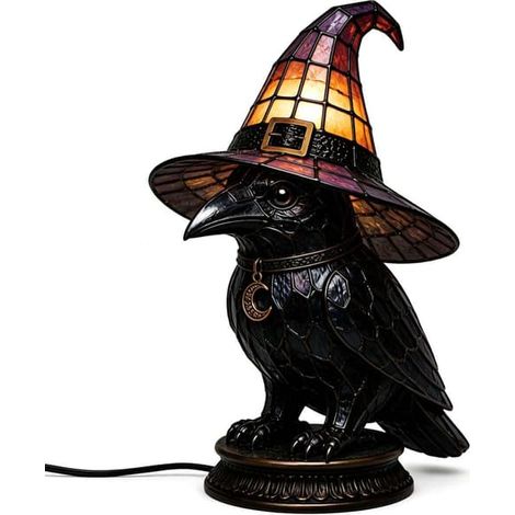 Lampe gothique d'Halloween avec chapeau de sorcière, lampe de table décorative style vintage, veilleuse LED pour chambre, étagère et table. (1/5)
