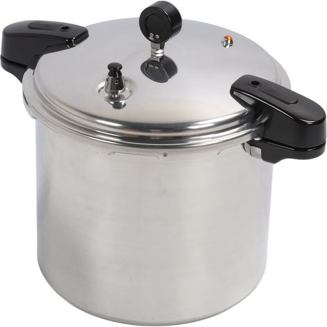 Autocuiseur en alliage d'aluminium épais, grande capacité (23 L), finition polie, compatible avec les plaques à induction, les cuisinières à gaz et les flammes nues. (1/5)