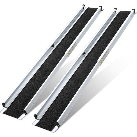 Jiubiaz Rollstuhlrampe 183cm Teleskoprampe Auffahrrampe bis 300KG Anti-Rutsch Alu Verladerampe Tragbare Schwellenrampe für Rollatoren Rollstühle