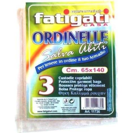 Trade Shop - Set 3 Pz Custodie Salva Abiti Copriabiti In Cellphane Trasparente Da 65cmx140cm -