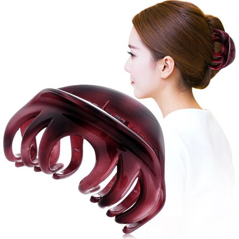 Accessoires pour cheveux avec pince (bordeaux), pince à cheveux en forme de mâchoire de pieuvre en plastique cristal antidérapant (1/5)