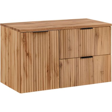 Set für Badezimmer NOXERA 100 cm – Wotan-Eiche – Waschtischplatte mit Wäschekorb