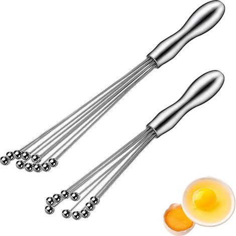 Lot de 2 mini fouets mélangeurs à billes en acier inoxydable, fouets de 25 et 30 cm (10 et 12 pouces) à usage manuel (1/5)