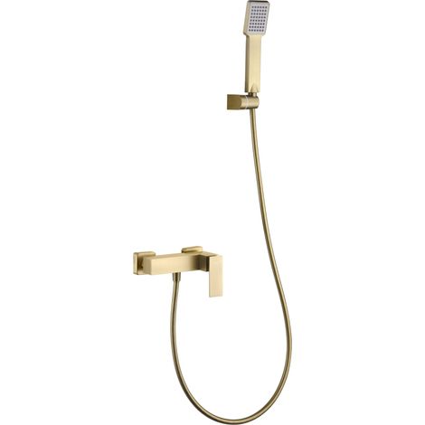 IMEX Set de ducha oro cepillado en latón y zama con tubo metálico 180 cm soporte ABS manija cuadrada y cartucho cerámico Ø35 mm modelo Pisa Imex-BDP048-5OC