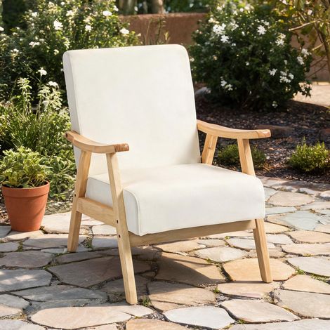 Fauteuil coloris cream blanc en polyester 80 x 65 x 83 cm (1/5)