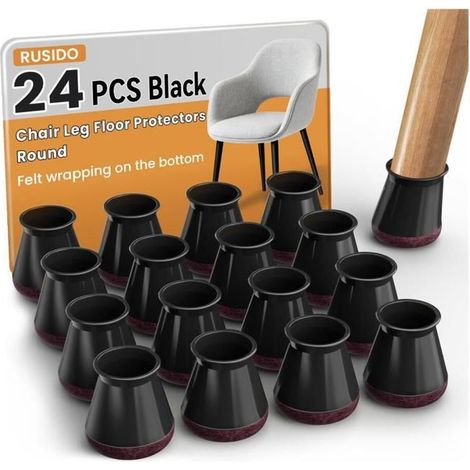 24pcs Protection Pied de Chaise Silicone Noir,Rounde patins en feutre chaises,Anti-rayures,Réduire le bruit,S Fit diamètre:14-20mm (1/4)
