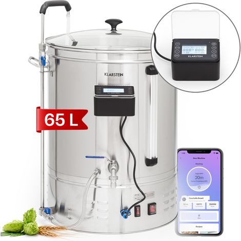 Klarstein Bierbrauset zum Selber Brauen, Edelstahl-Bierbrauset, 65L Bierbrauanlage, Maischekessel Beer Brewing Kit für Anfänger, App-Steuerung, Auto-Modus, Zirkulation Pumpe, 3300W Bier Braukessel