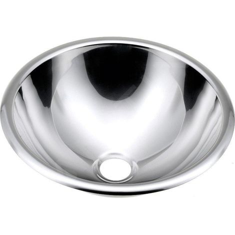 Sapho – Vasque à encastrer inox poli diamètre 36 cm – Dimensions : intérieur 31 cm, extérieur 36 cm, hauteur 13 cm – Sans trop-plein (1/4)