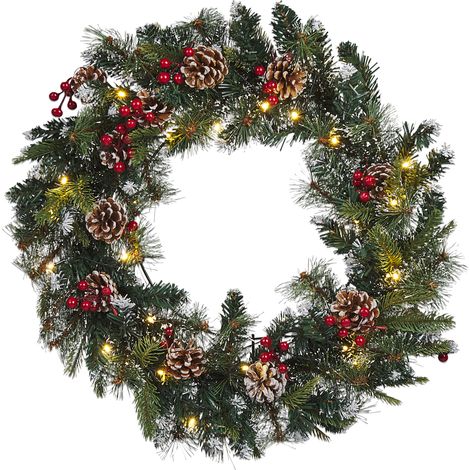 Corona de Navidad verde blanco material sintético LED 60 cm accesorio interior Paimio