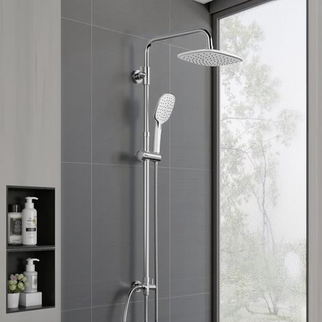 Système de Colonne Douche Pluie sans Mitigeur, Ensemble de Douche avec Barre de Douche Réglable en Hauteur en Acier Inoxydable, Douchette à Main en ABS et Pommeau de Douche Chromé 26 20 cm (1/5)