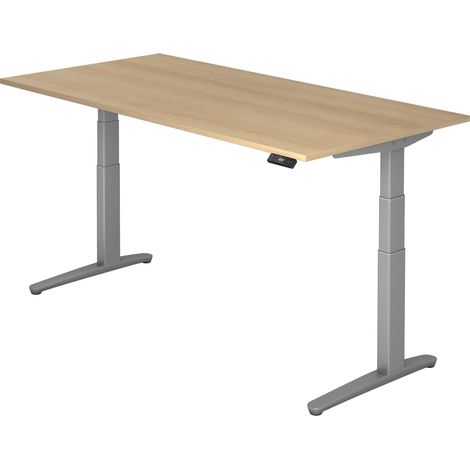 bümö® Sitz- & Stehschreibtisch "Serie-XBHM" elektrisch höhenverstellbar mit Memoryfunktion, Tischplatte 200 x 100 cm in Eiche, Gestell in silber