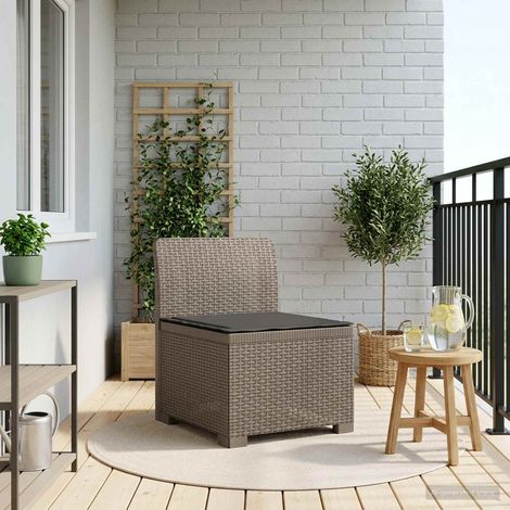 Canapé de Jardin 1 Place Module Central en PP Aspect Rotin Gris Clair avec Coussin - PANGIVO (1/5)