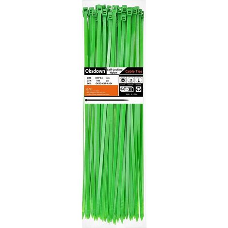 Kabelbinder 100 Stück Nylon UV beständig 18kg 300mm × 3,6mm Grün (1/4)