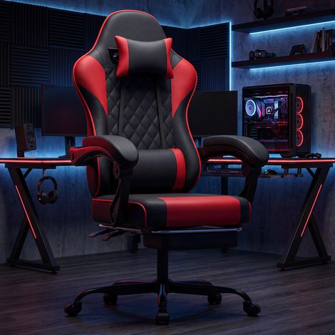 Gamingstuhl 58,5 x 63 x 120,5 cm aus PVC, Schwarz-Rot, mit Fußstütze – MEUBLIV (1/5)