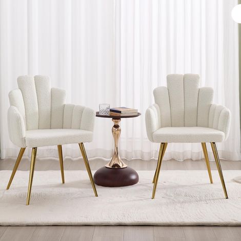 Wahson Set of 2 Faux Fur Dining Chairs – Special Backrest Design for Kitchen, Living Room, Cafe, White (1/5)