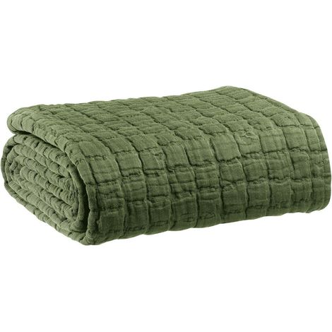 Couvre-lit Stonewashed Olive Jeté de Lit Décoratif pour Chambre 240 x 260 cm - PANGIVO