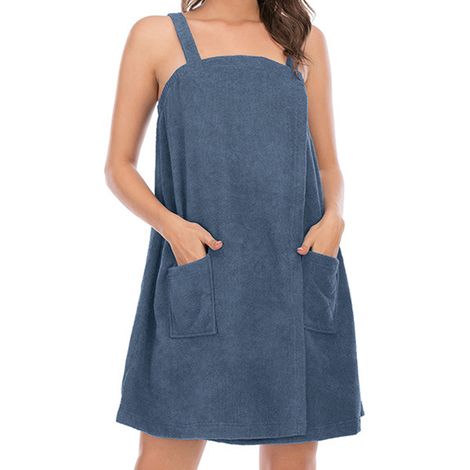 Peignoir de bain avec bretelles, poche et bandeau pour cheveux, idéal pour le spa.