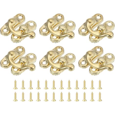 6er Set Antike Vorhängeschloss Spannverschlüsse, 23x26mm, Retro Haspel Riegel Gold
