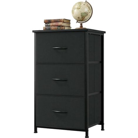 Commode Moderne avec 3 Tiroirs en Tissu et Plateau en Bois, Noir, 40x30x75 cm (1/5)