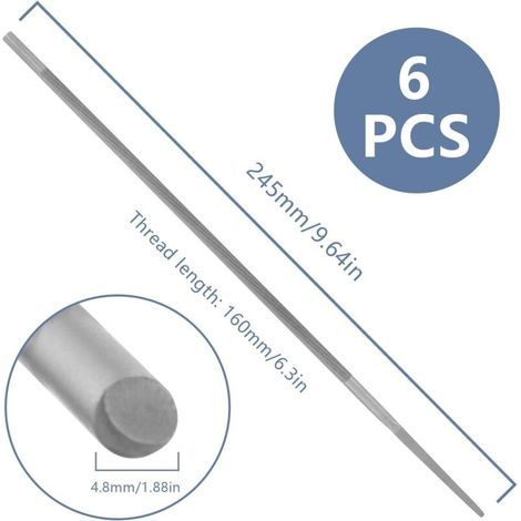 Limes Rondes pour Chaîne Tronconneuse 4.8mm 6 pièces Lime Ronde d'affûtage pour Réparer et Affûter (1/3)