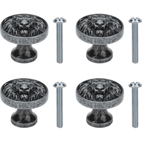 Schubladengriffe mit Löwenkopfmotiv aus Zinklegierung, modern-antiker Stil, einlochiger runder Möbel-Türknopf, Antiksilber-Finish (1/5)