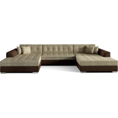Canapé panoramique convertible VIRA en bi-matiére-Marron/Beige