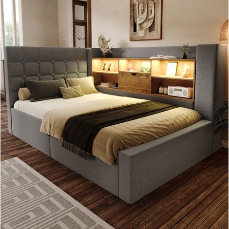 letto letto singolo contenitore 90x200 LED grigio OKMYHOME (1/5)