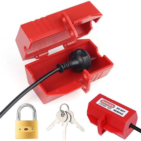Serrure de prise pour machine à laver, boîte de protection avec cadenas, coffre-fort pour prises 119 x 66 x 66 mm, serrure de prise avec serrure pour éviter le vol de courant, prise rouge (1/5)