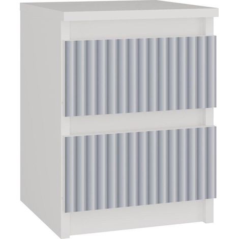 Comodino M2, frontale bianco, arteso malwa blu, cassettiera