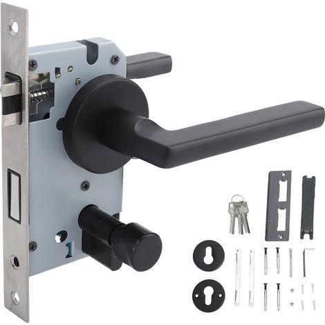 Haustürgriff mit Schloss, schwarze Aluminium-Antioxidation-Beschichtung, stoßfester Hebel für Schlafzimmer und Wohnzimmer (1/5)