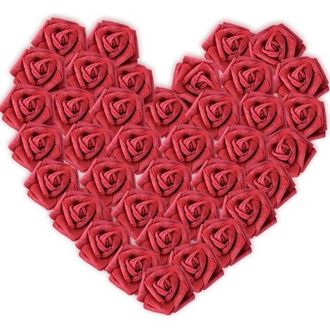 100PCS Rose Rouge Artificielle 7cm Fleur Saint Valentin Tête de Fleur Décoration Toussaint Anniversaire Mariage Party Cérémonie Accessoire de Cheveux (Rouge de Vin) (1/5)