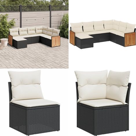Salon de jardin 7 pcs avec coussins noir résine tressée - Ensemble Salon De Jardin - Meuble Extérieur - Mobilier De Jardin - Salon De Jardin Design - Chaise Longue - Home & Living (1/5)