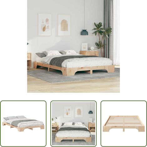 vidaXL Lit moderne - Cadre de lit Marron 140 x 220 cm Pin massif (1/5)