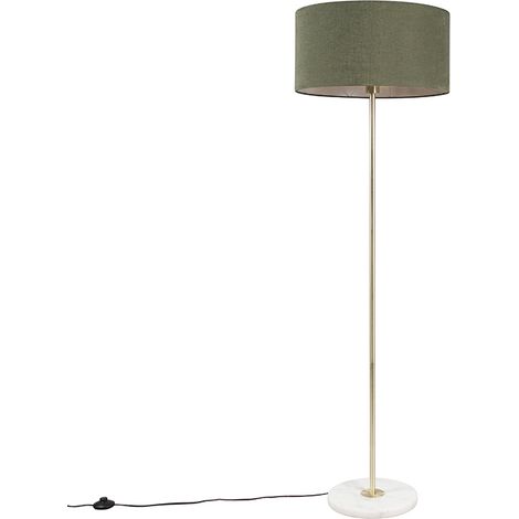 QAZQA Moderno Lámpara de pie de latón con pantalla verde 50 cm - Kaso Textil /Acero /Mármol Redonda Adecuado para LED Max. 1 x 60 Watt
