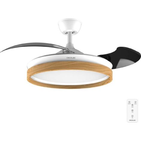 Cecotec Ventilateur de Plafond avec Lumière Energysilence Aero 4320 Invisible Wood&White. 35W 6 Vitesses Pales Rétractables (1/2)